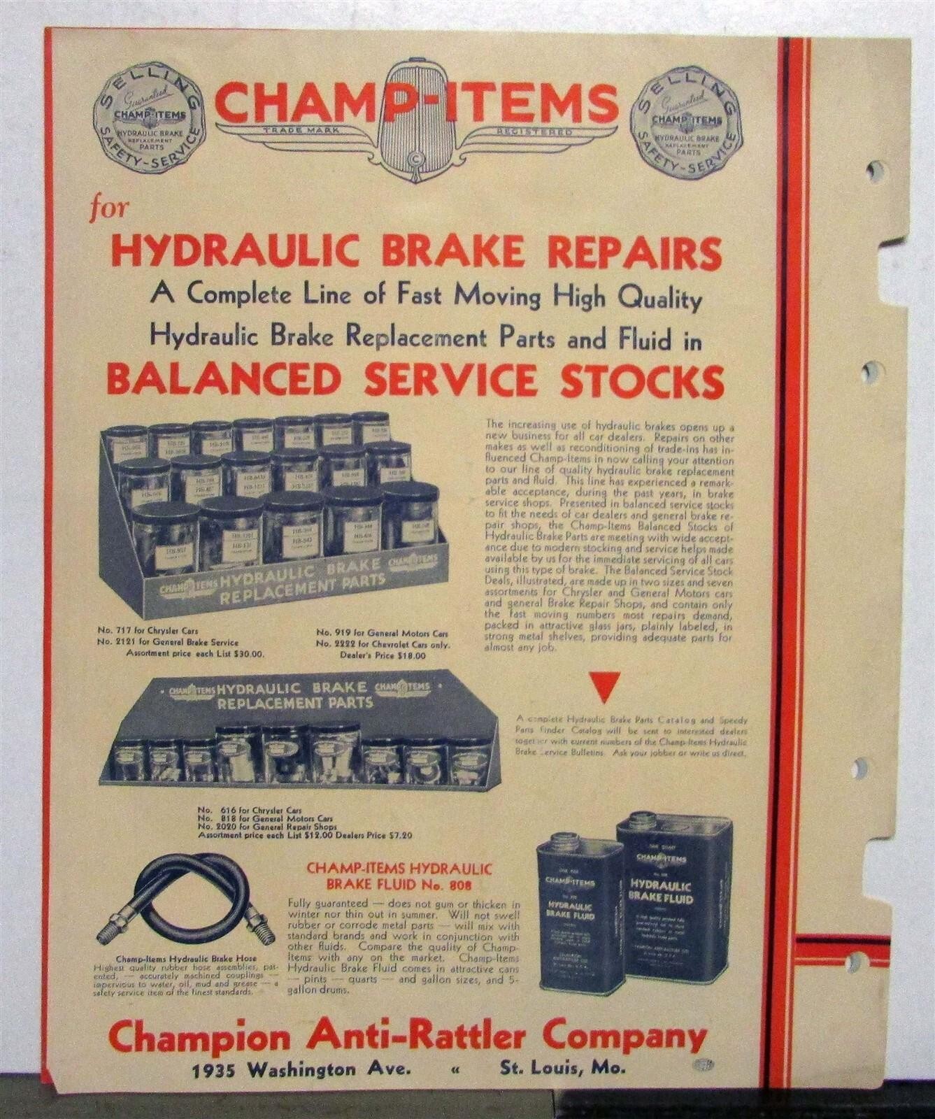 1936 Champ-Items Anti-Rattler Service Items Ball Socket Motor Supports Catalog
