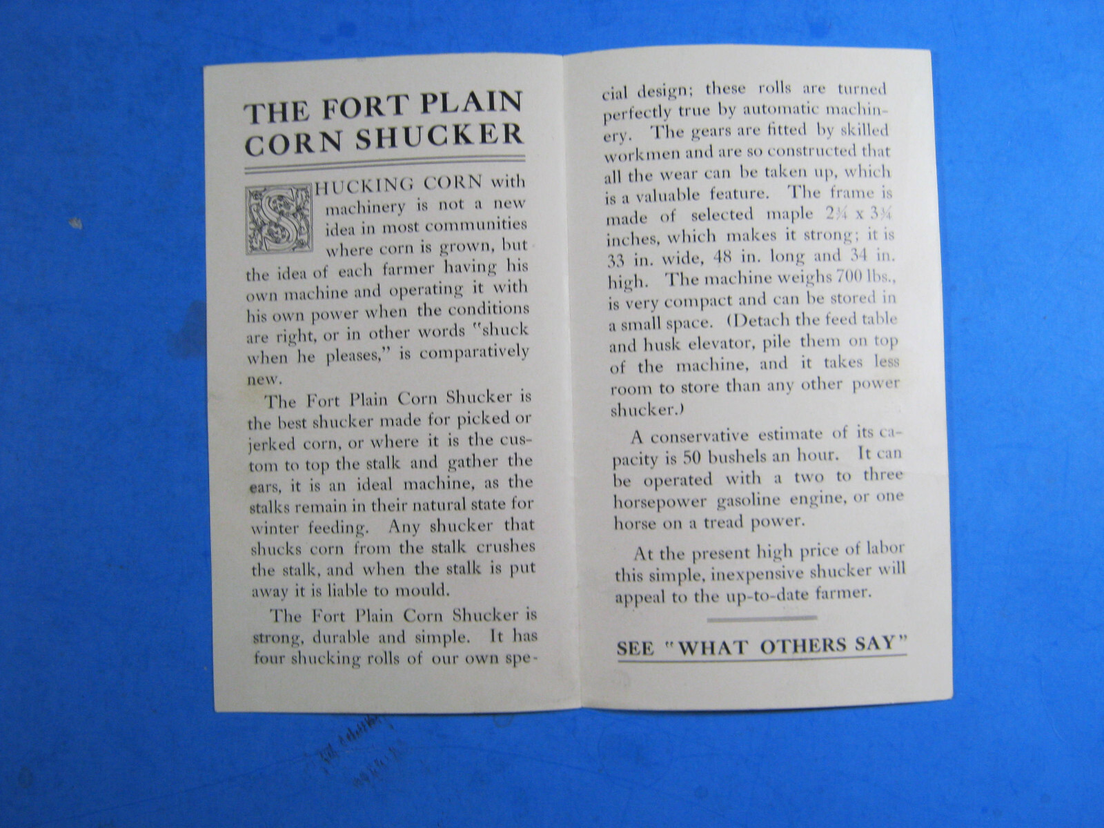FORT PLAIN CORN HUSKER SHUCKER STEWART BERGEN BROCHURE ORIGINAL