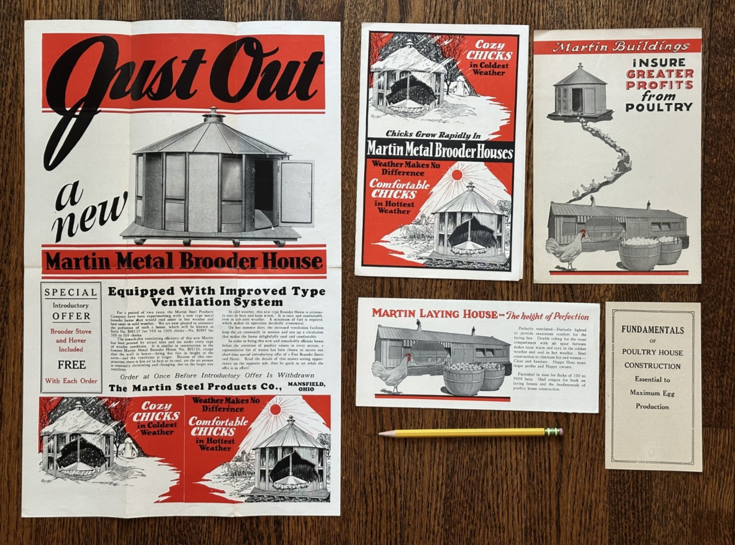 1930s Martin Poultry CHICKEN Brooder House FARM Advertising Mansfield OH Vintage