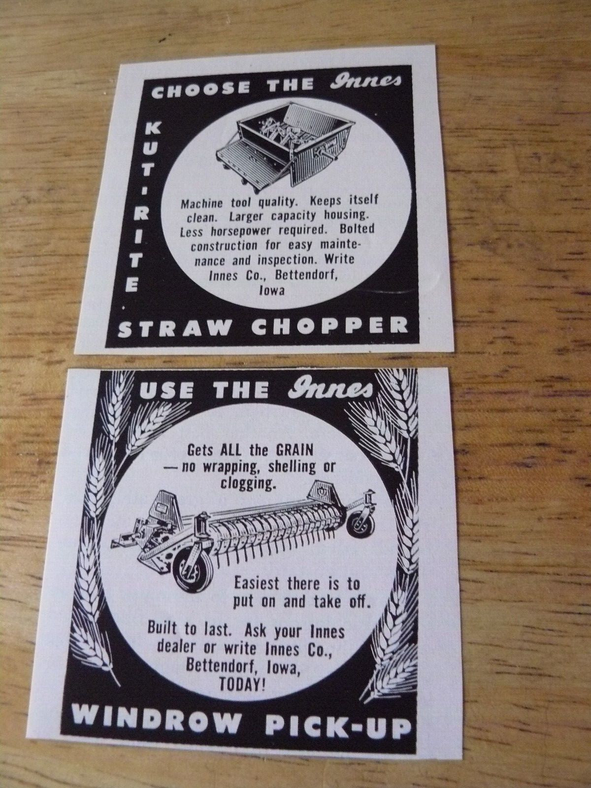 The Farm QRTLY-ADS -Spring 1957- INNES STRAW CHOPPER/WINDROW PICK-UP/ Bettendorf