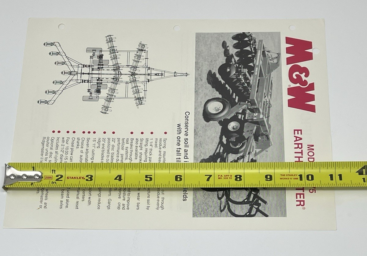 M&W Earthmaster Model 1475 General Specifications Dealer Sales Brochure