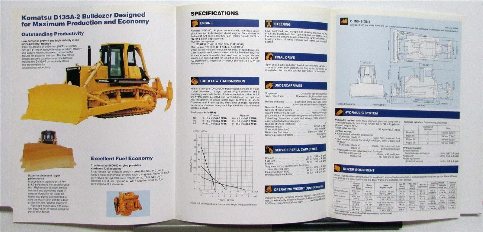 1991 Komatsu D135A-2 Crawler Dozer Specifications Construction Sales Brochure