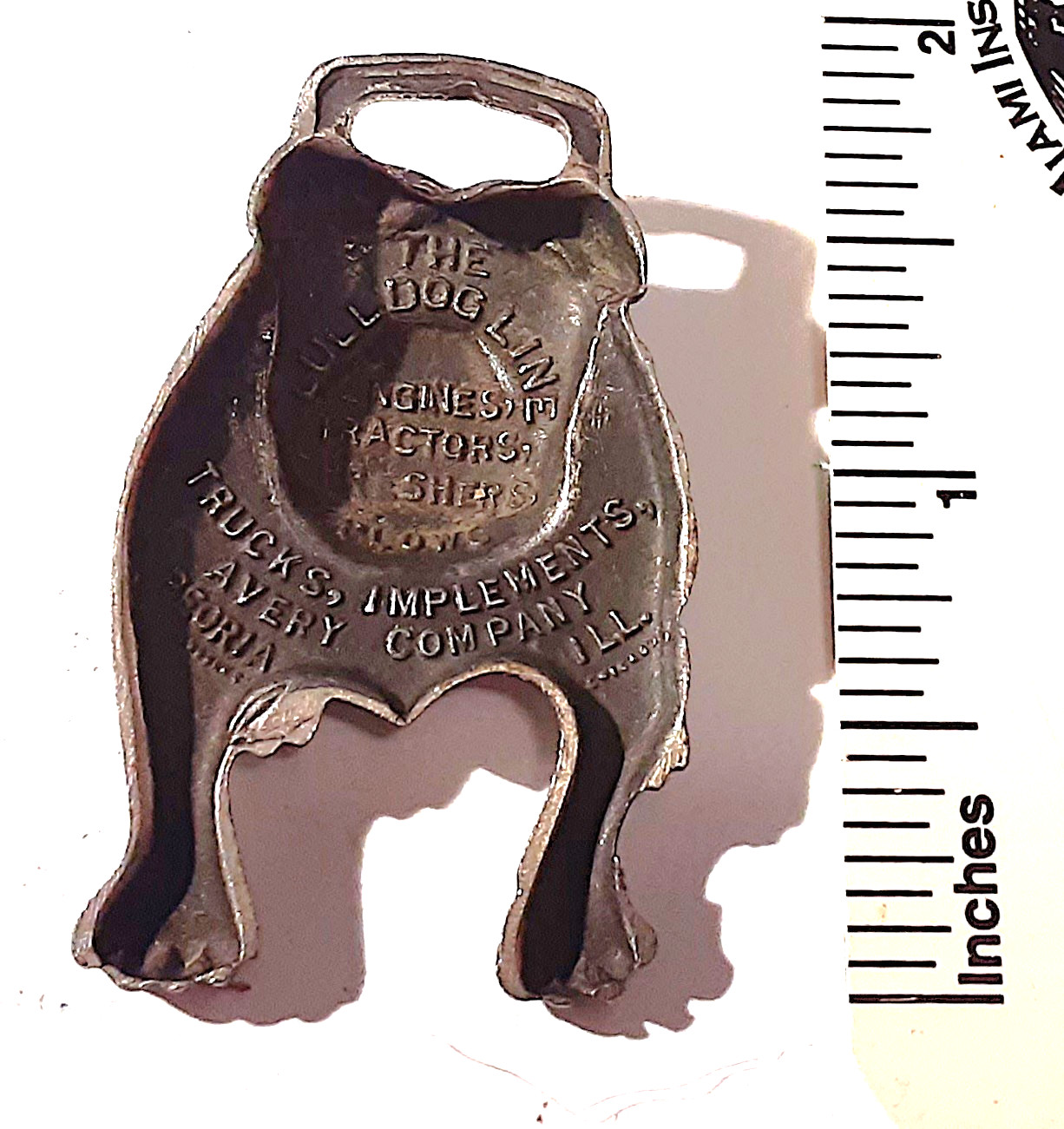 * FARMING * Antique Watch Fob – THE BULLDOG LINE – The Avery Co. Peoria IL