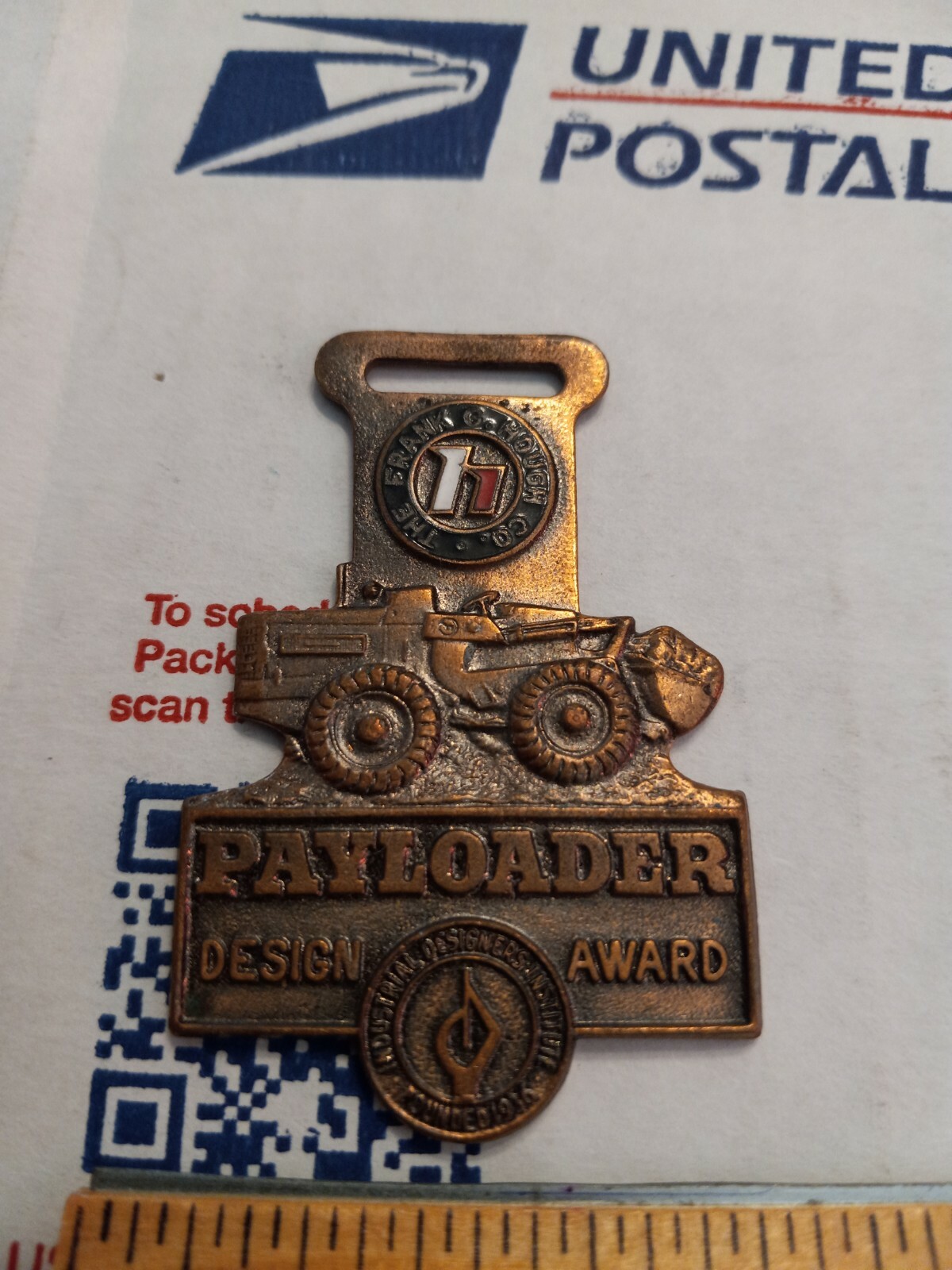 Payloader Design Award Key-Fob, Frank G Hough Co, Watch Fob, Key chain, Vintage