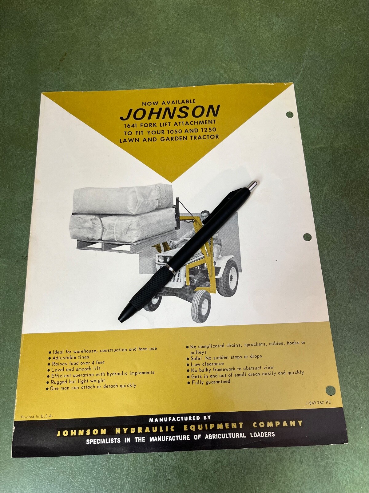 Original Johnson Loader Single Page Brochure Bolens