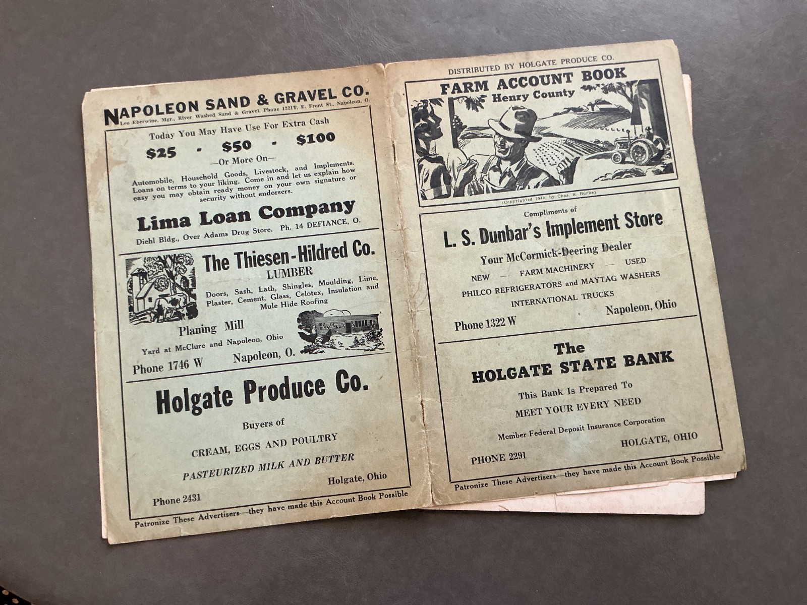 1940 Farm Acct. Record Book – Holgate Produce Co. Holgate, Ohio – Henry County