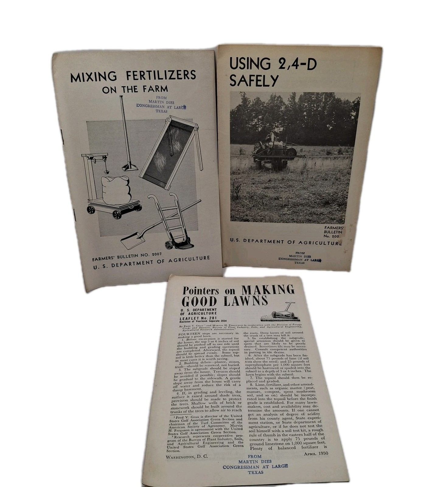 Vtg U.S. Department Of Agriculture Booklet LOT of 3 2,4-D Mixing Fertilizers