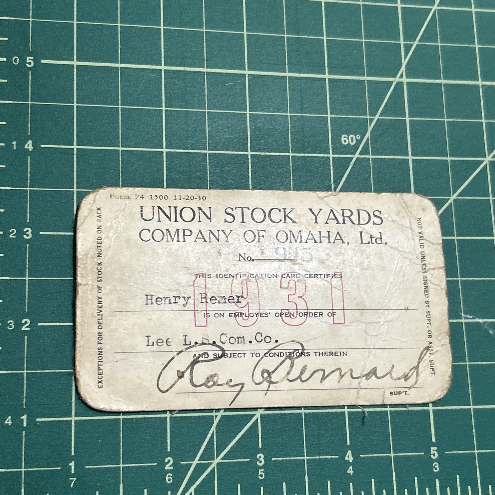 Rare Canvas 1931 Omaha Nebraska Union Stock Yards Livestock Comm. ID Cards Lin