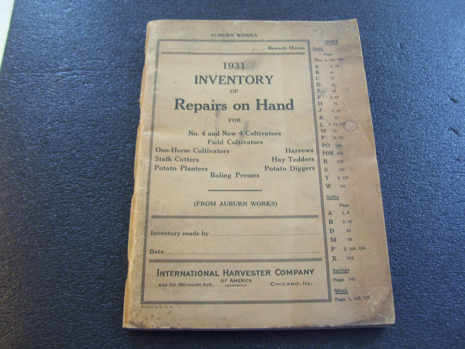1931 International Harvester Dealer Record Inventory Book – MS515