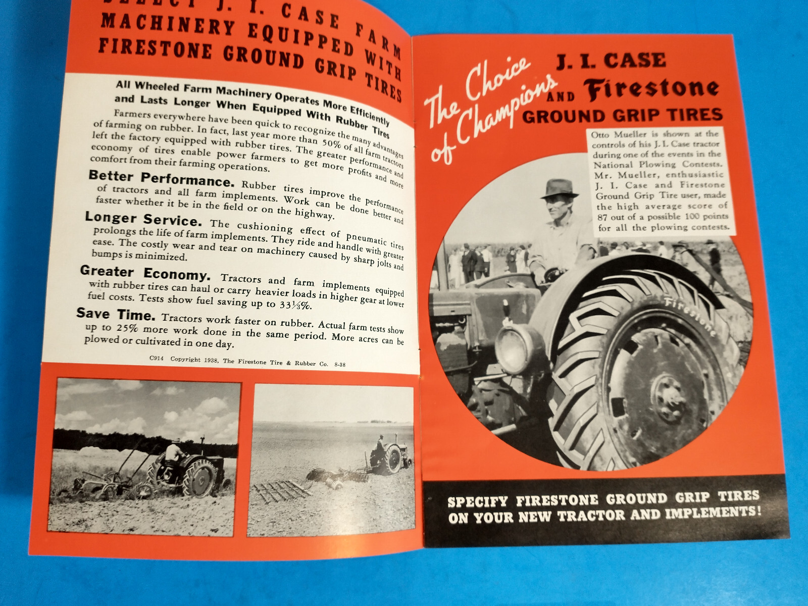 CASE FIRESTONE TIRE TRACTOR BROCHURE ORIGINAL 8 PAGE FARM
