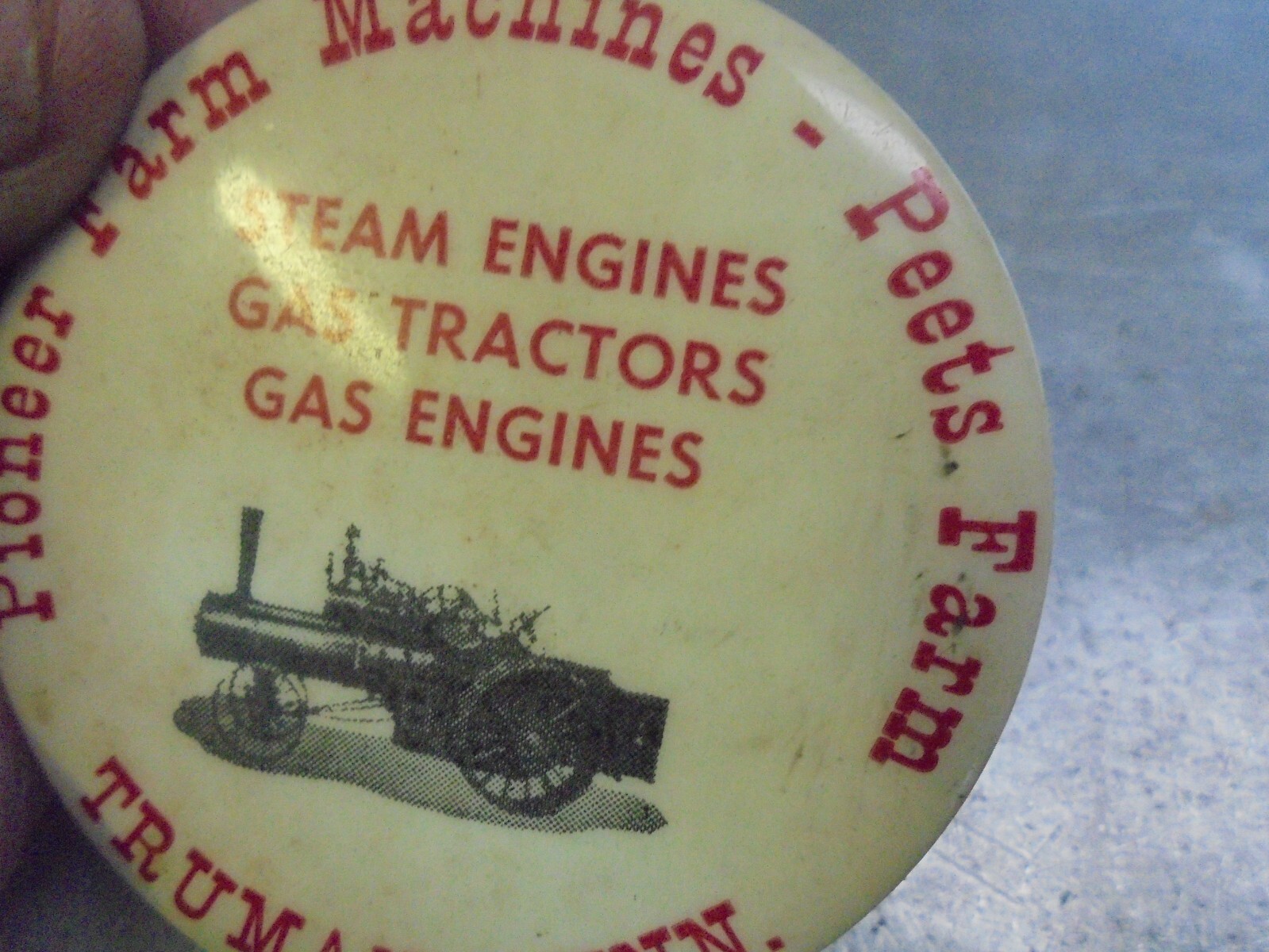 Vintage Pioneer Farm Machines Peets Farm Truman, Minnesota Pinback Button
