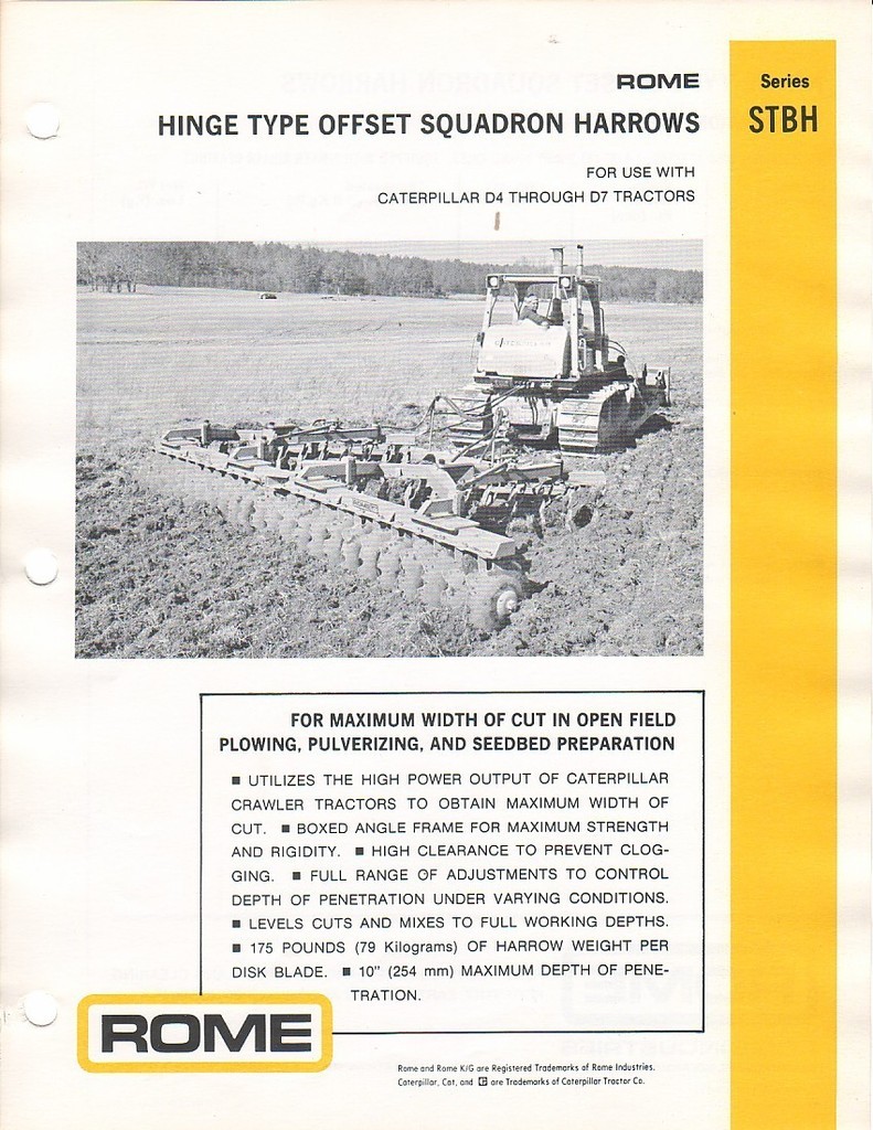 Farm Implement Brochure – Rome – STBH – Hinge Offset Squadron Harrow 1978 (F1152