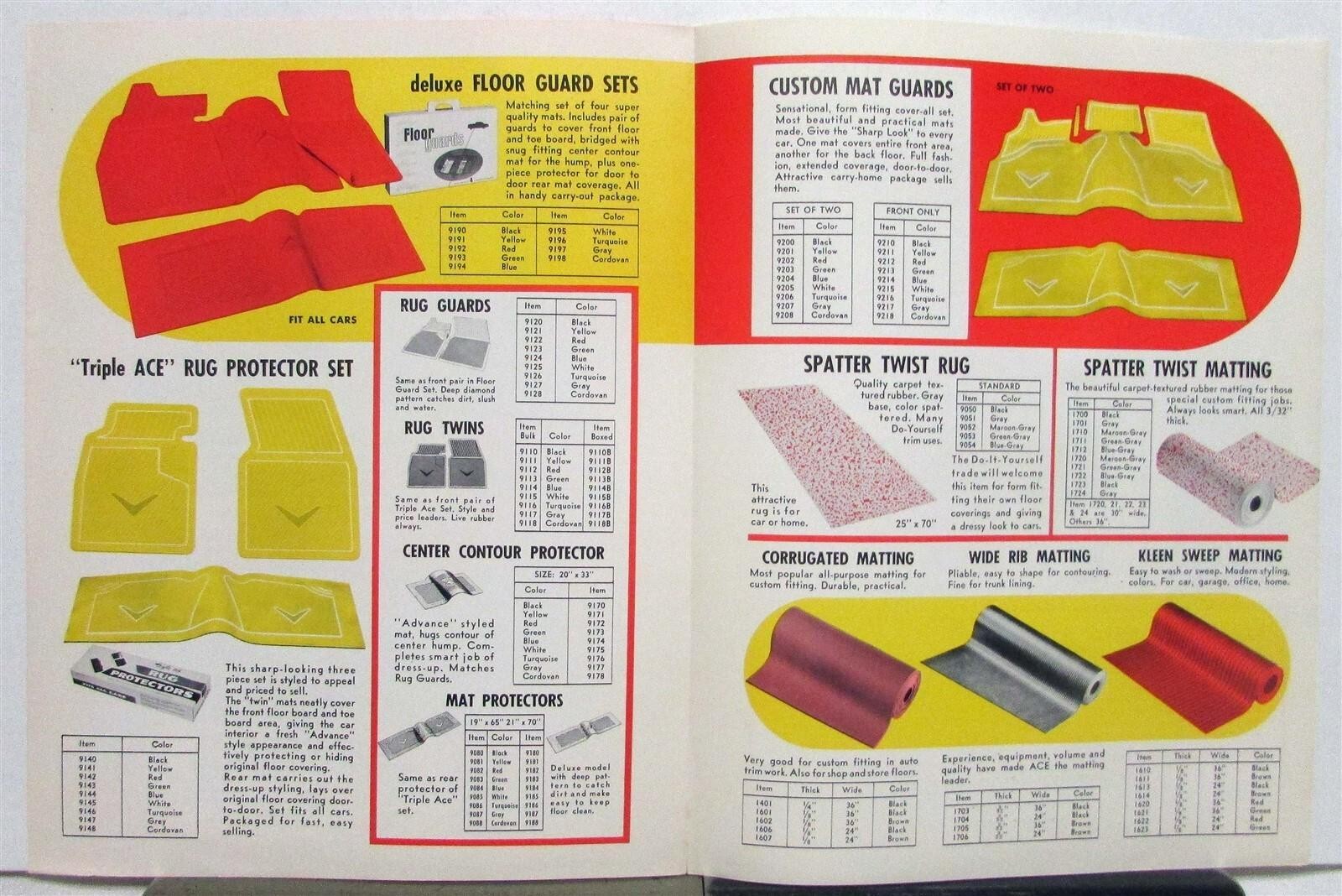 1950s ACE Automotive Mats & Matting Ordering Codes Specs Sales Folder