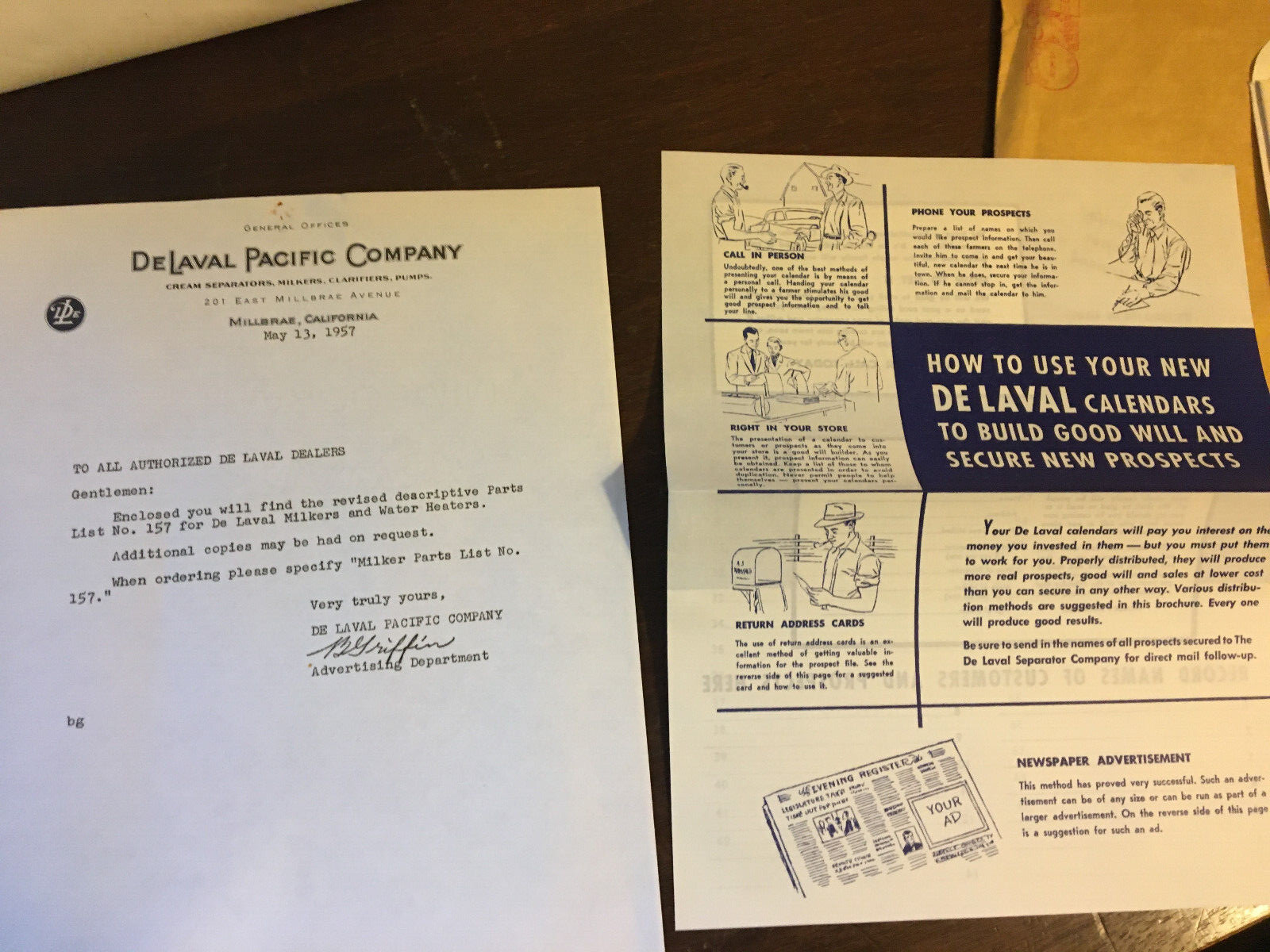 De Laval Pacific Brochure & Letter Lot, 1950&rsquo;s, Milking, Cream,, etc