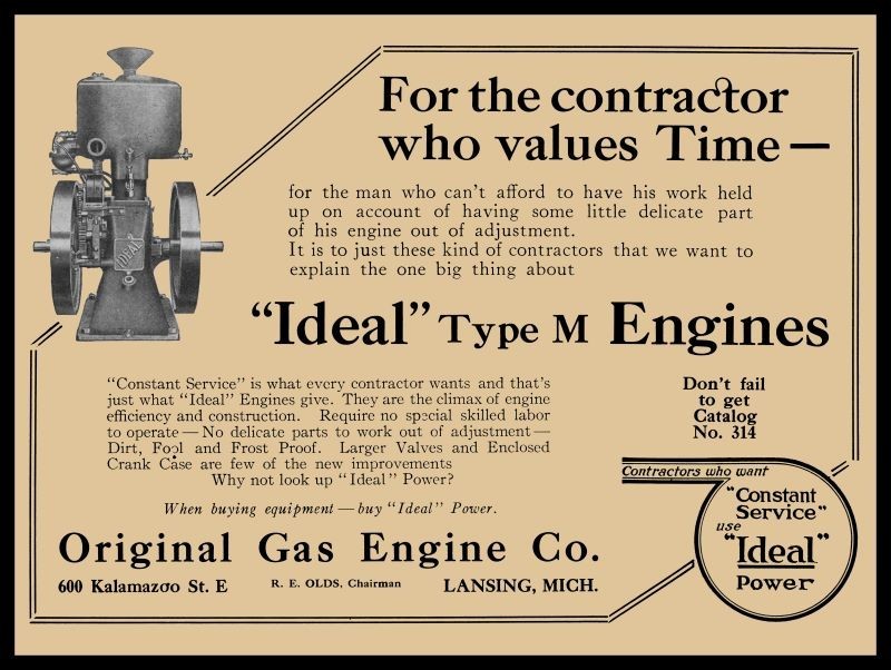1914 Original Gas Engine Lansing MI IDEAL Type M New Sign 24×30&Prime; USA STEEL