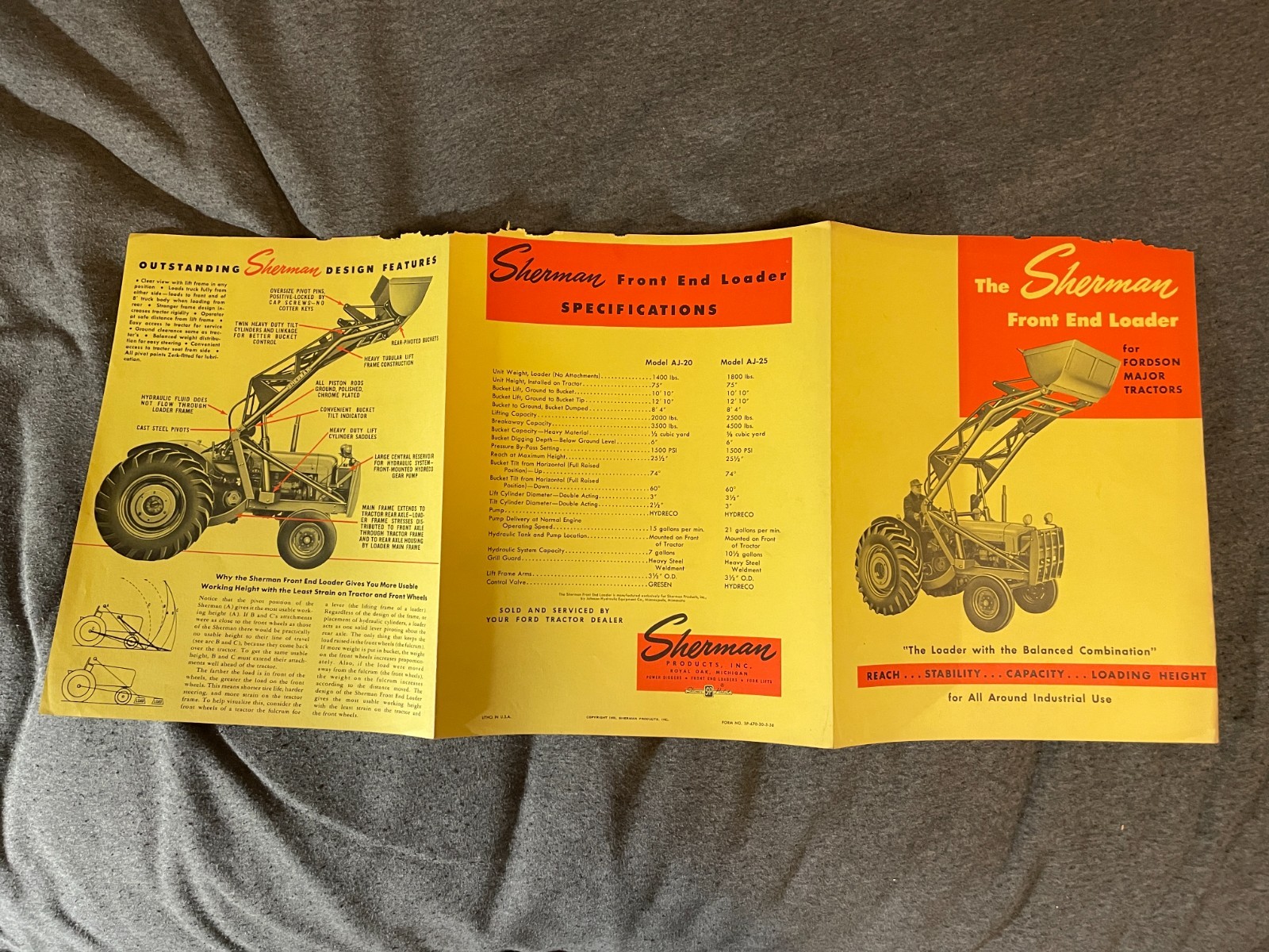 1950&rsquo;s Sherman Front End Loader Tractor Brochure Spec Sheet Vintage Fordson