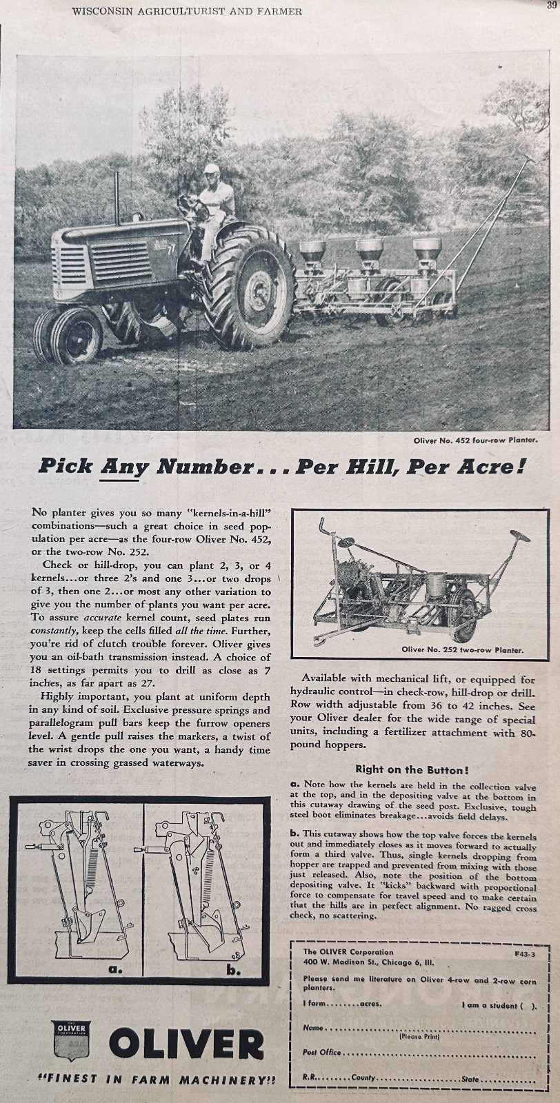 1954 Oliver No 252 or 452 Planters Vintage Ad #900