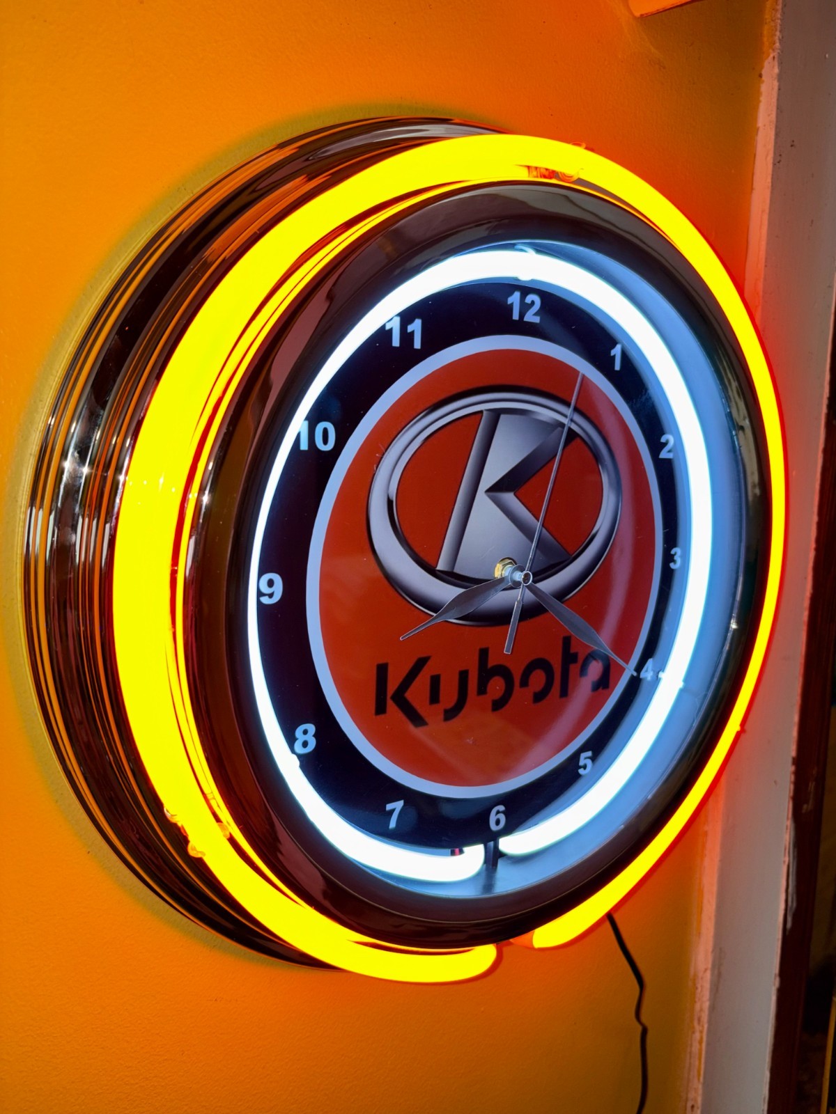 Kubota Farm Tractors Barn ManCave Store Orange Neon Style LED Clock Sign