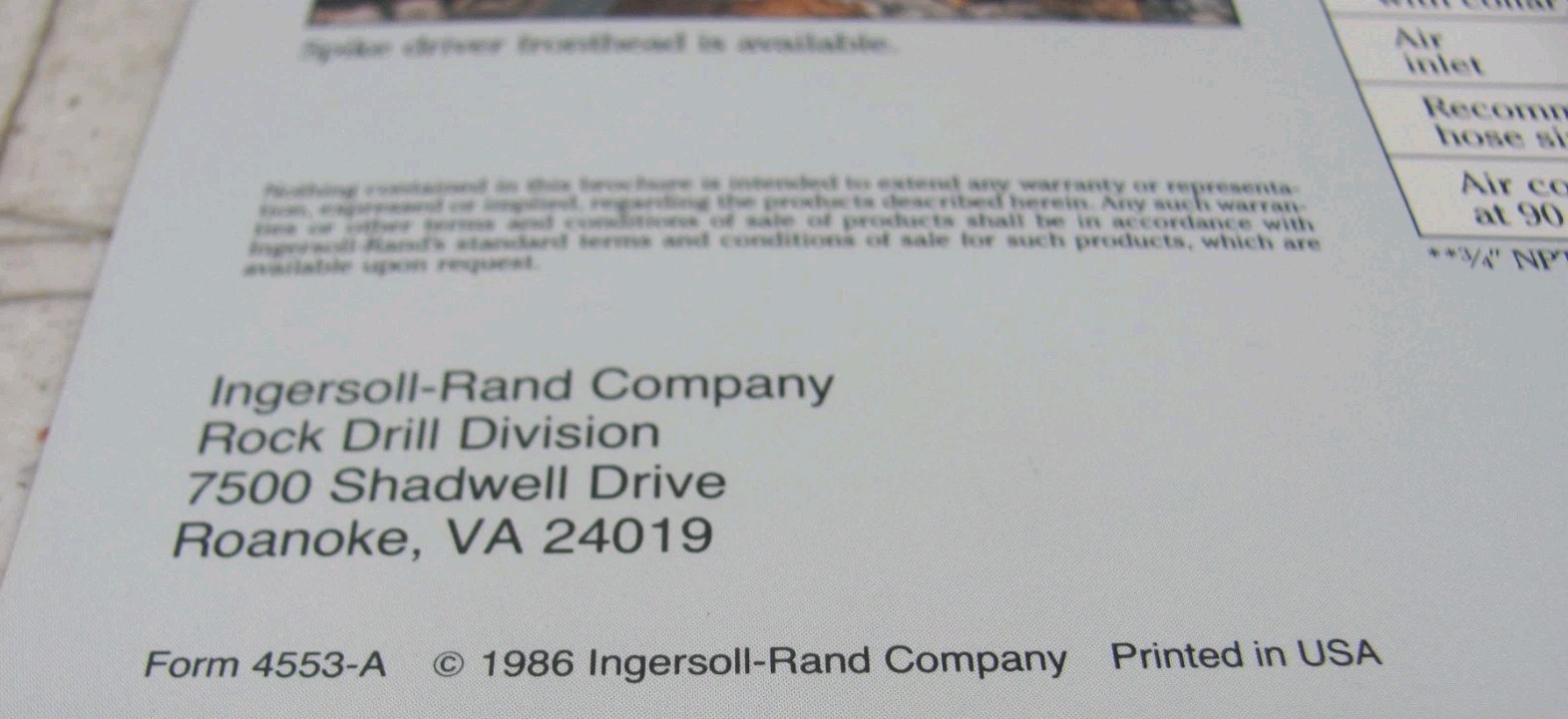 1986 Ingersoll-Rand PB Paving Breakers Sales Brochure 4553-A