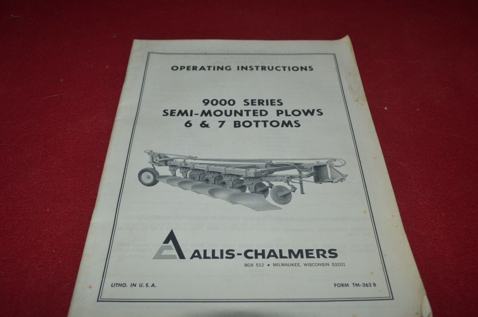 Allis Chalmers 9000 Series Plow Operator&rsquo;s Manual BASE