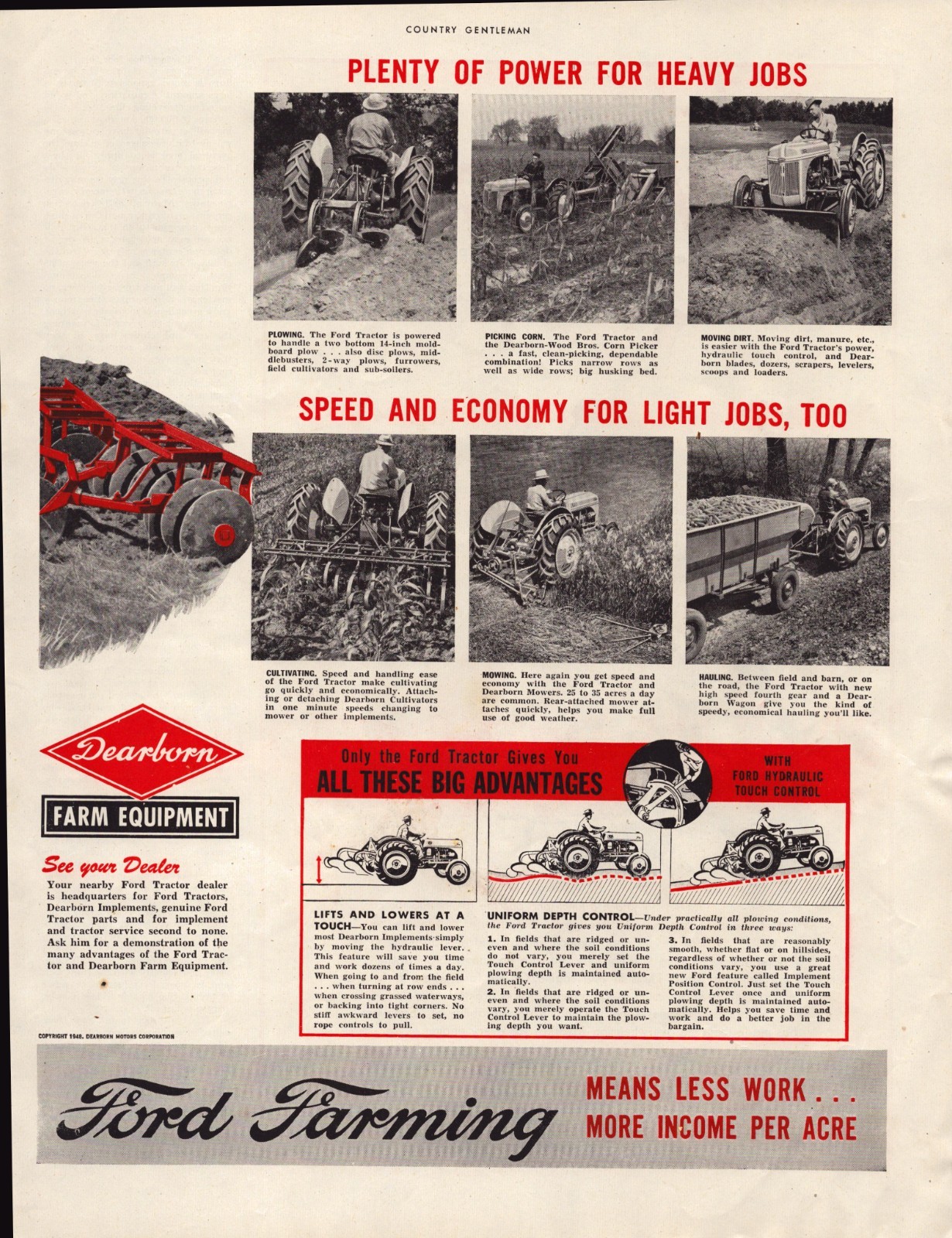 1948 Ford Tractor Farm Equipment Dearborn Michigan 40&rsquo;s Vintage 2-Page Print Ad