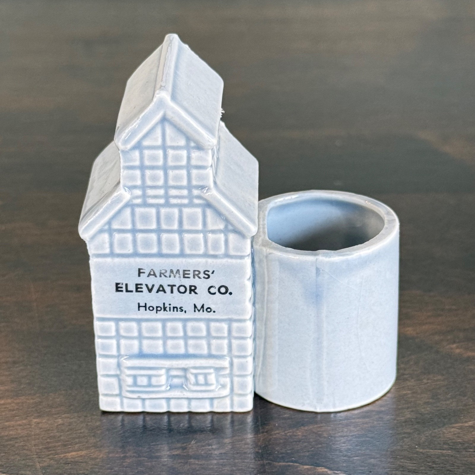 Vintage Hopkins MO Farmers Grain Elevator Advertising Toothpick Holder Ceramic