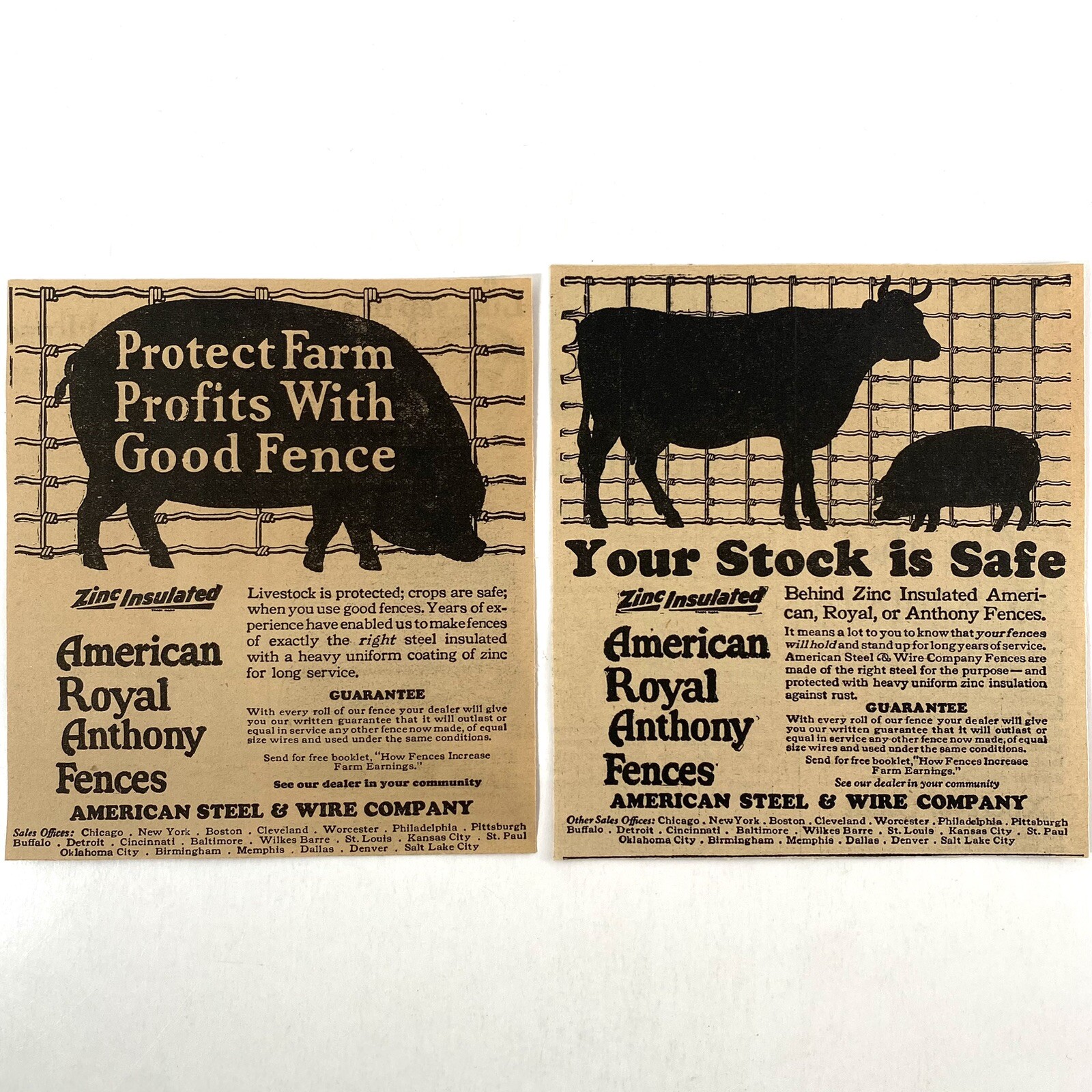 1927 American Royal Anthony Fences Steel Wire Co Vintage Print Ads Pig Farming