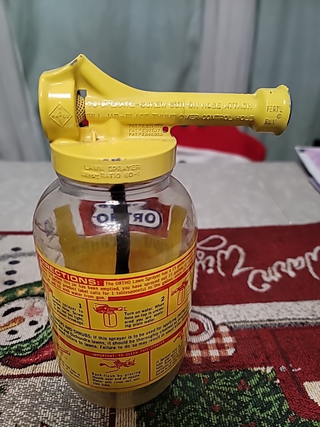 Vintage 1970 Ortho Chevron Bayer Hayes Glass Jar Lawn Sprayer Bottle USA Manual