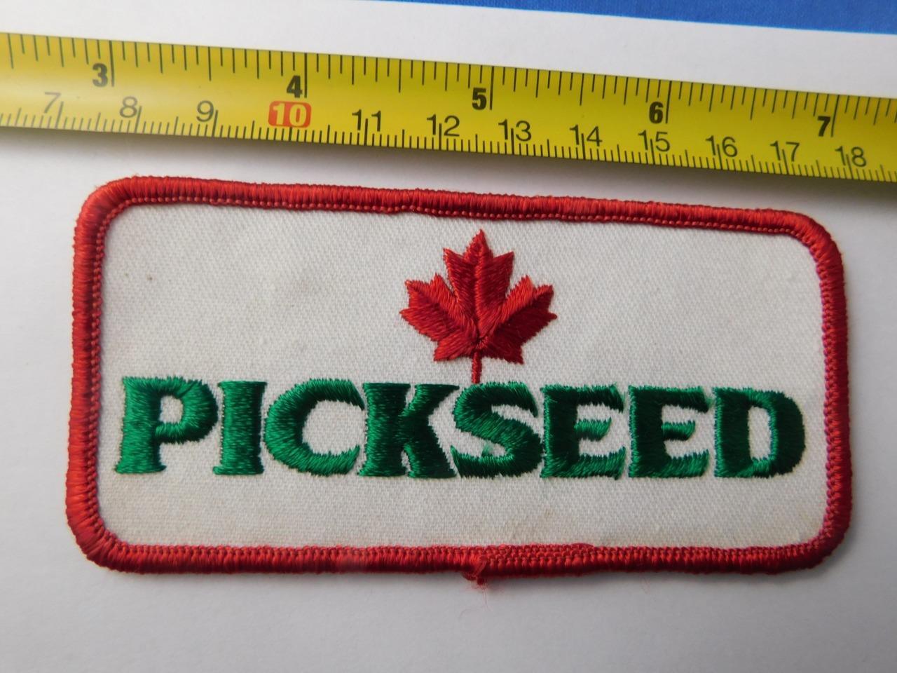 PICKSEED SEED FEED COMPANY CANADA VINTAGE HAT PATCH FARM ADVERTISING BADGE