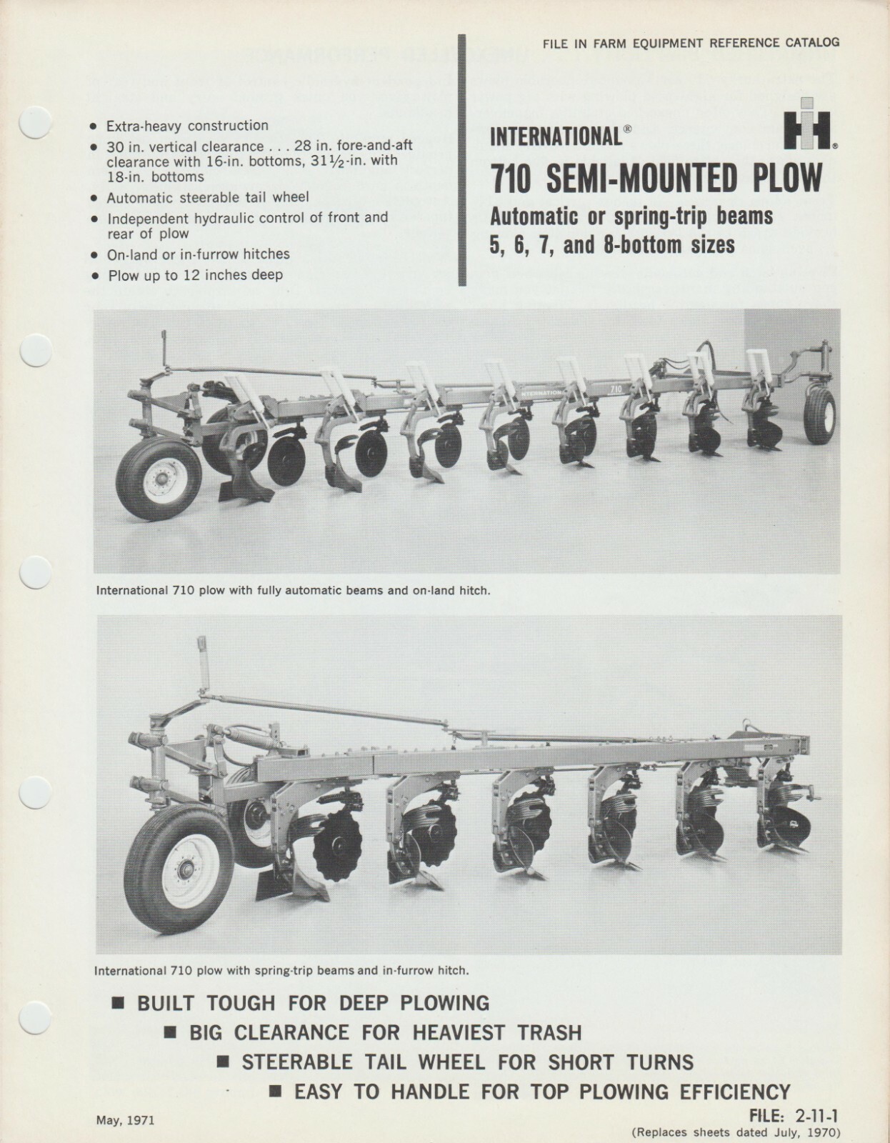 International 710 Semi Mounted Plow Reference Sheet Automatic or Spring Tip
