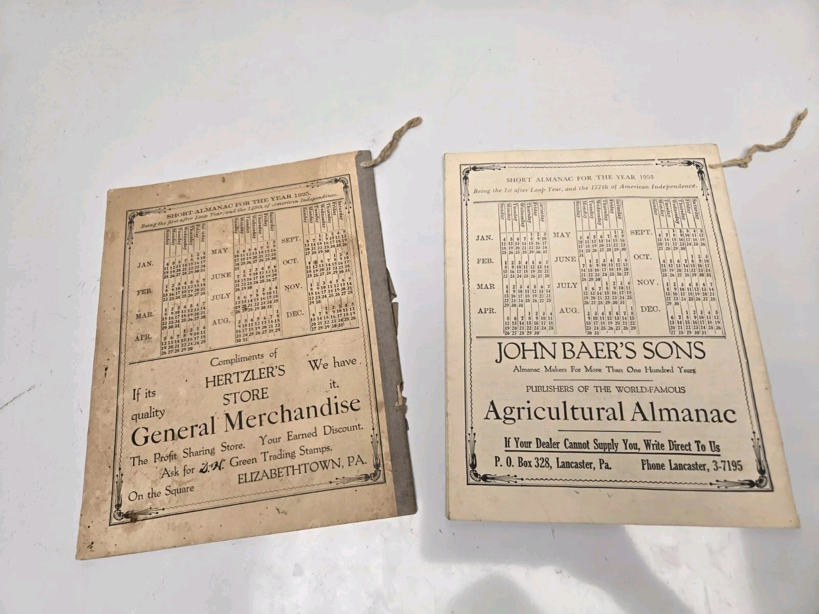Lot Of 2 – Agricultural Almanacs, John Baer&rsquo;s Sons Lancaster Pennsylvania 1900s