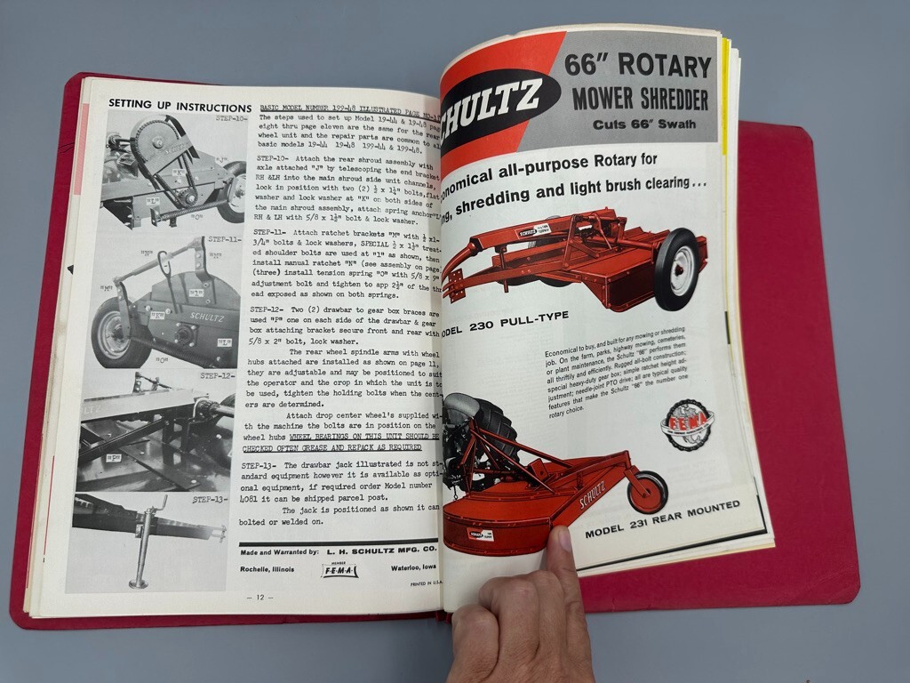1964 SCHULTZ FARM MACHINERY Sales Manual Parts List