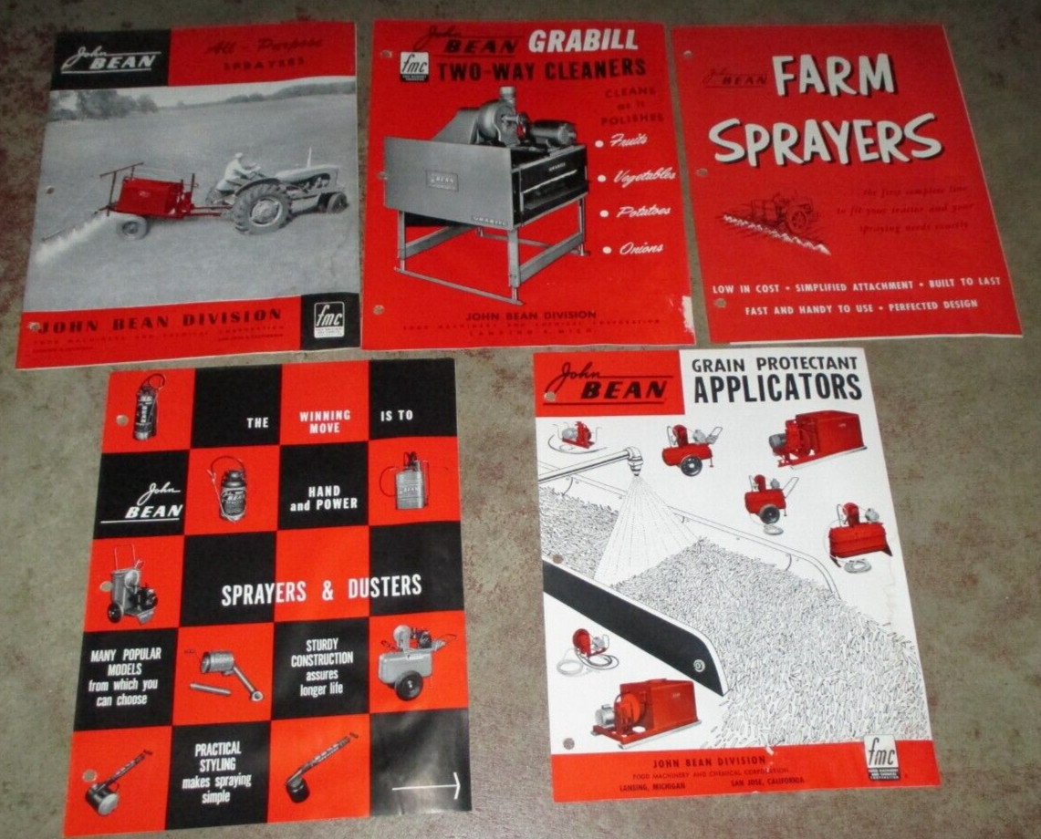 LOT OF 5 JOHN BEAN SALES BROCHURES cleaners, sprayers, dusters, applicators