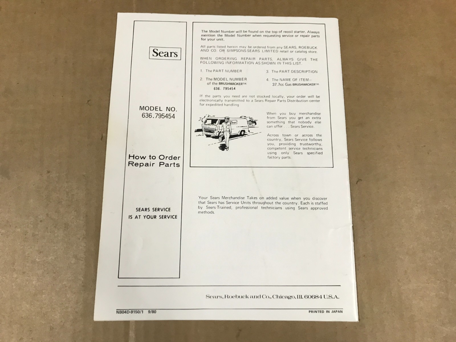 Vintage Sears Craftsman 37.7 CC Gas Brushwhacker Owner&rsquo;s Manual