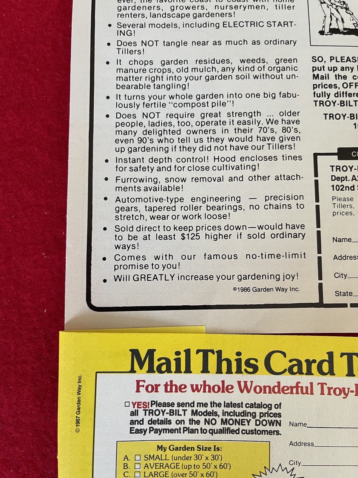 Vintage 1987 Troy Bilt Roto Tiller Print Ad