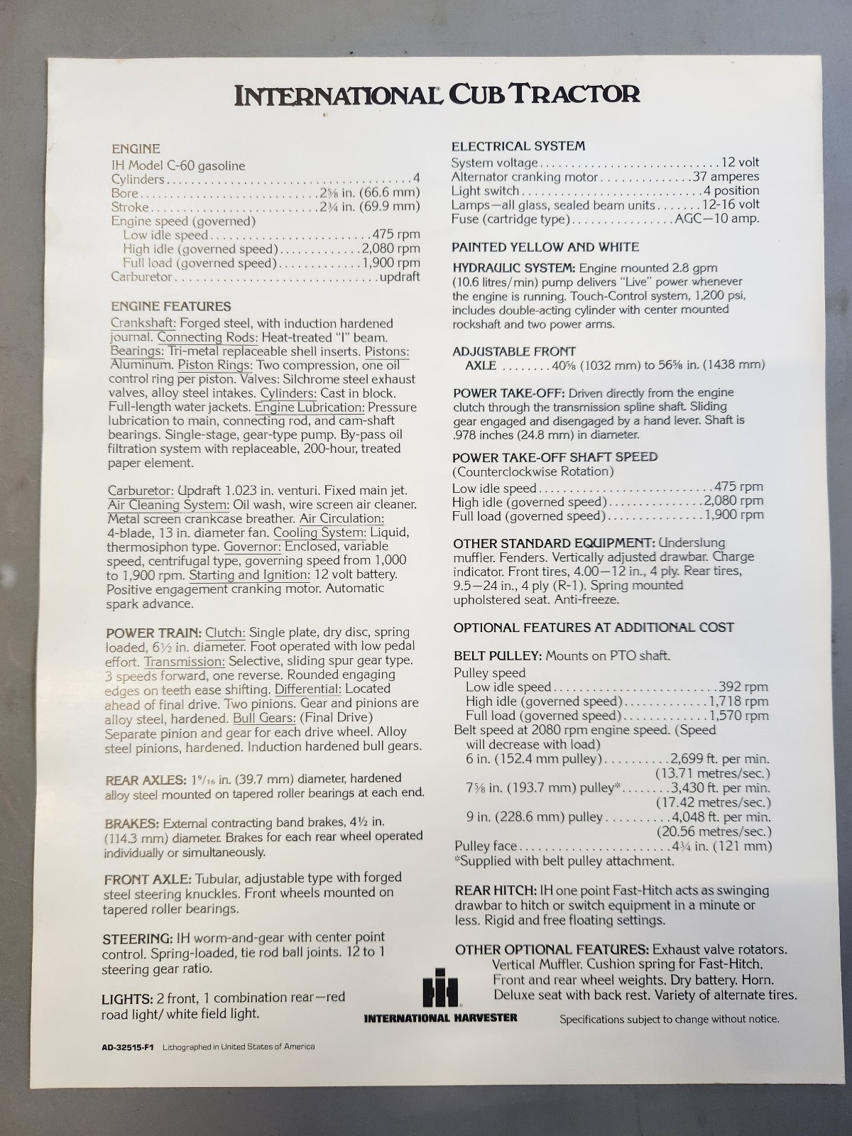 Cub Cadet Sales Brochures