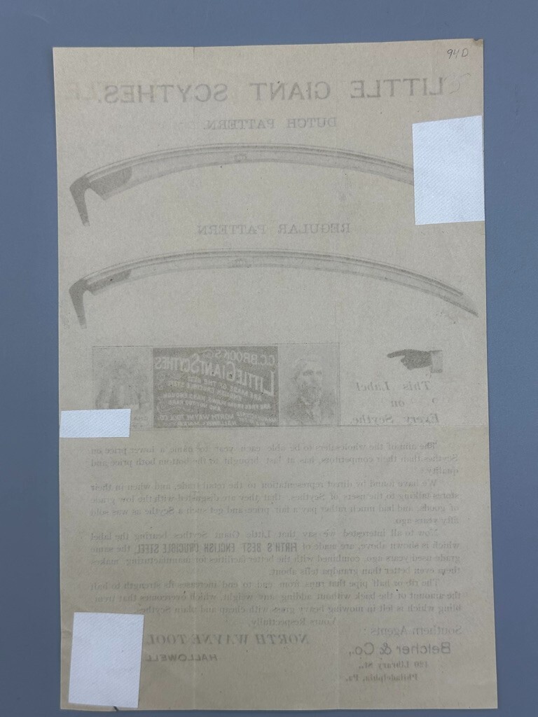 c1900 LITTLE GIANT SCYTHE Farm Advertise NORTH WAYNE TOOL Broadside HALLOWELL ME
