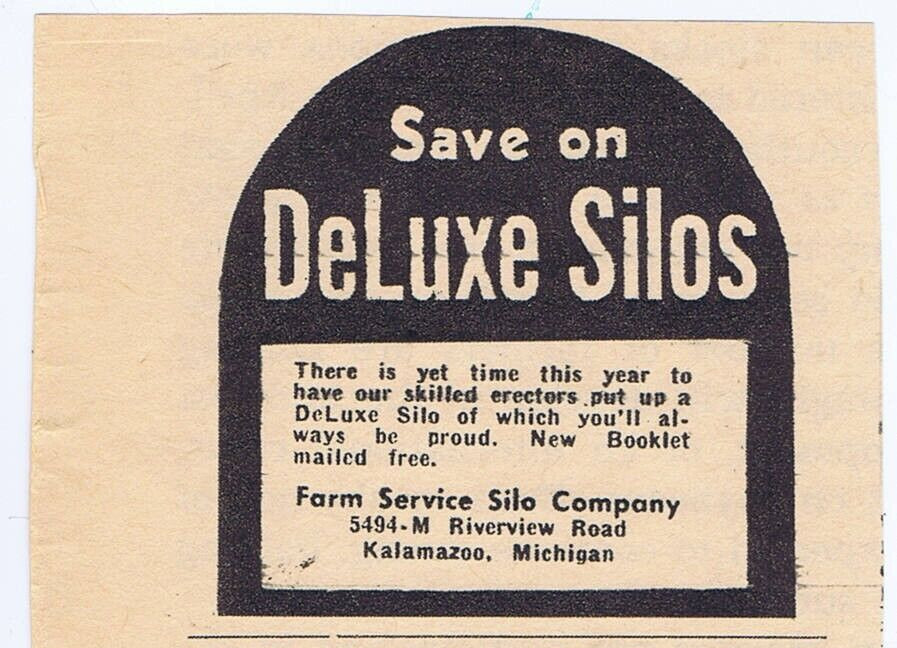 1963 Advertisement – DeLUXE SILOS, FARM SERVICE SILO CO., KALAMAZOO, MI