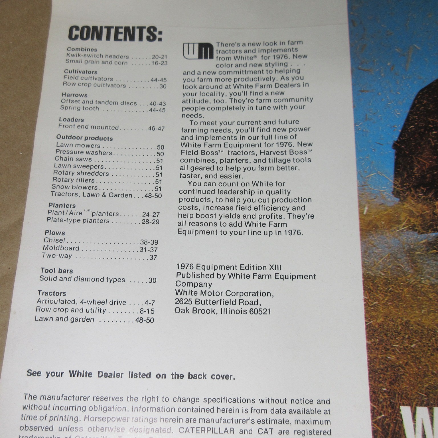VINTAGE WHITE FARM EQUIPMENT 1976 FARM EQUIPMENT LINE BROCHURE FIELD BOSS