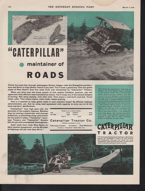 1931 CATERPILLAR TRACTOR CONSTRUCTION BULLDOZER PEORIA NOVA SCOTIA AD 14985