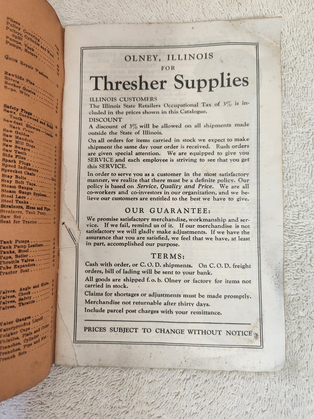 1938 Thresher & Mill Supply Catalog Hudson-Hill & Co. Olney,Illinois IL