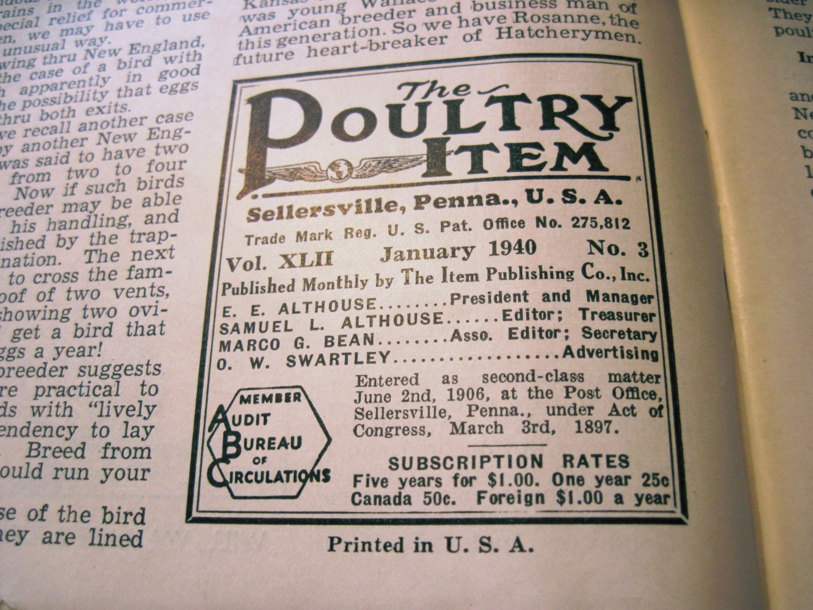 1940 Issue Poultry Item Magazine Sellersville, PA Poultry Farming Magazine