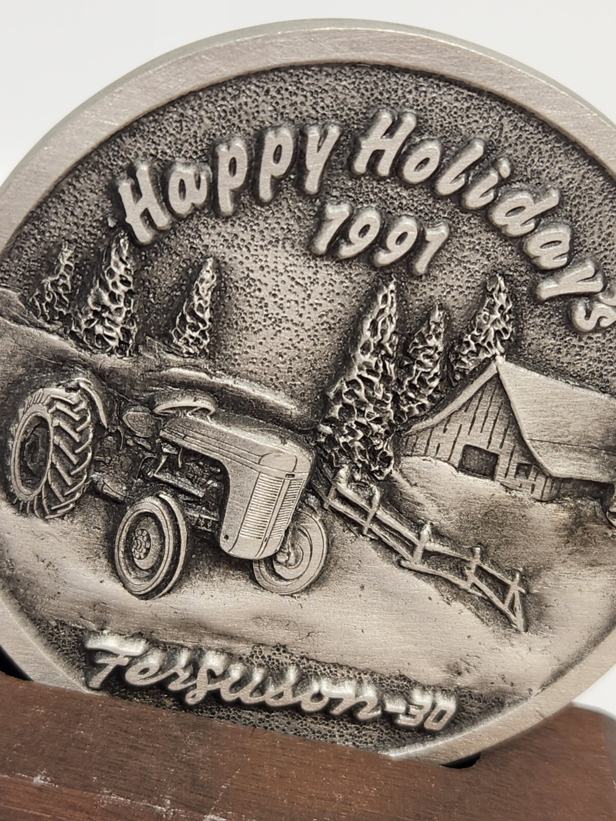 1991 Ferguson 30 Token Happy Holidays Pewter 1992 Calendar With Stand
