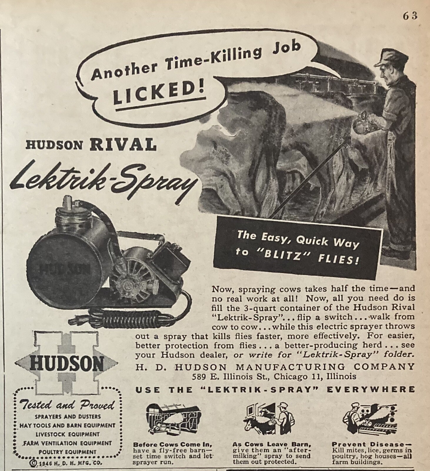 1946 AD.(XH13)~H.D. HUDSON MFG. CO. CHICAGO. HUDSON LEKTRICK-SPRAYER