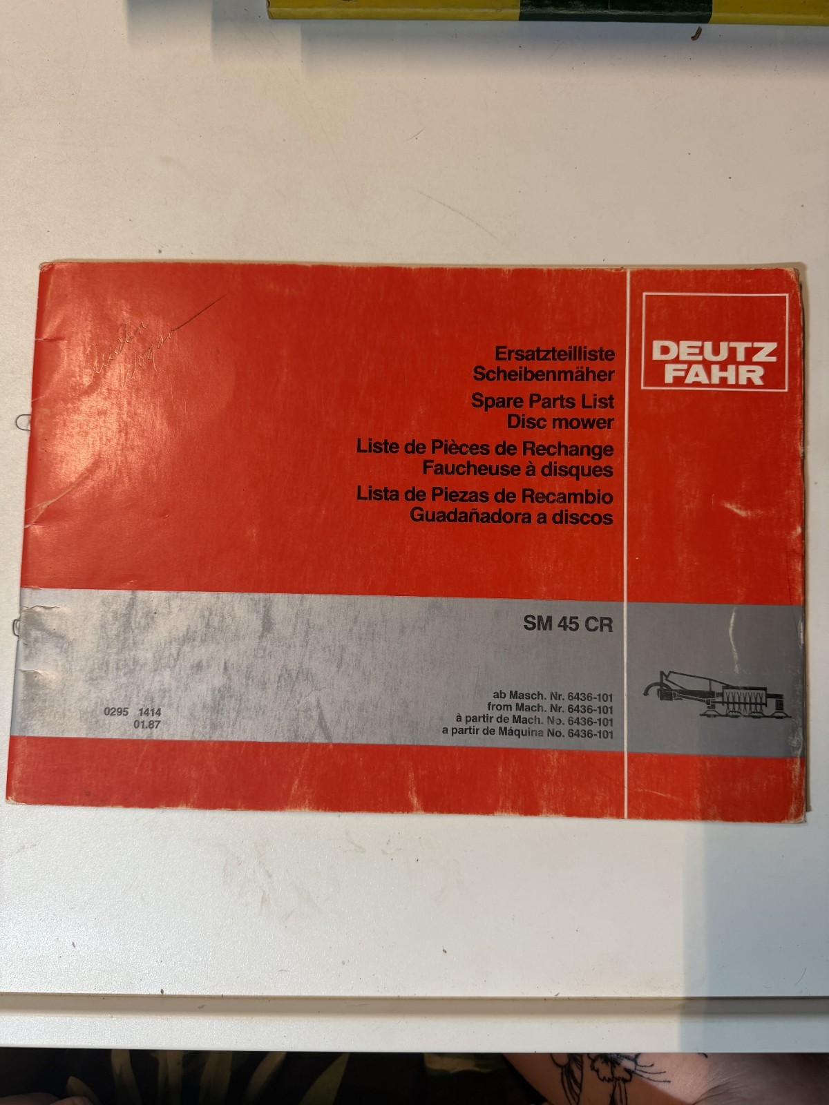 Deutz Fahr SM 45 CR Spare Parts List 1987 # 6436-101 02951414