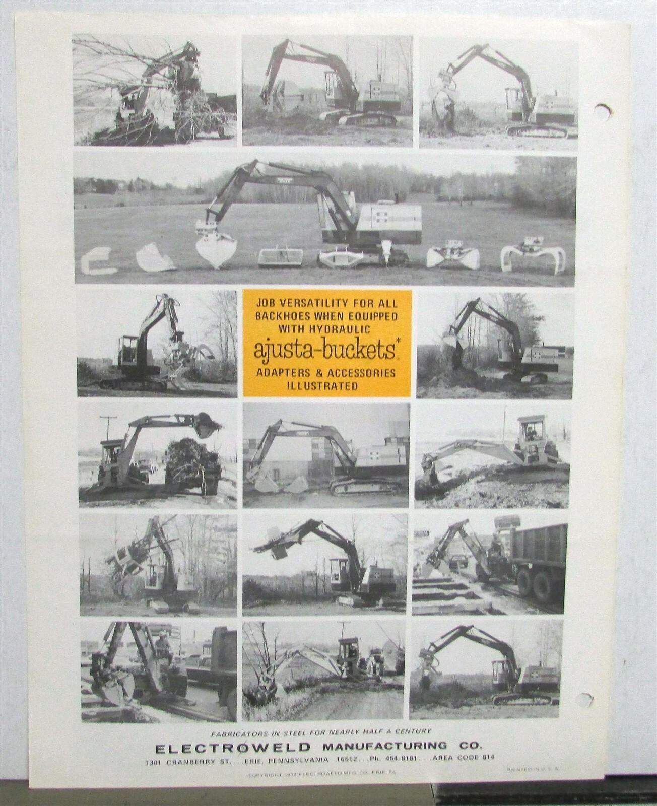 1974 Ajusta-Buckets Hydraulic Backhoe Construction Specification Sale Data Sheet