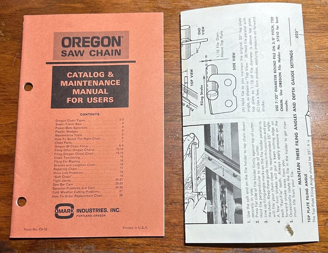 1960&rsquo;s OREGON Saw Chain Catalog & Maintenance Manual for Users Brochure C8-10