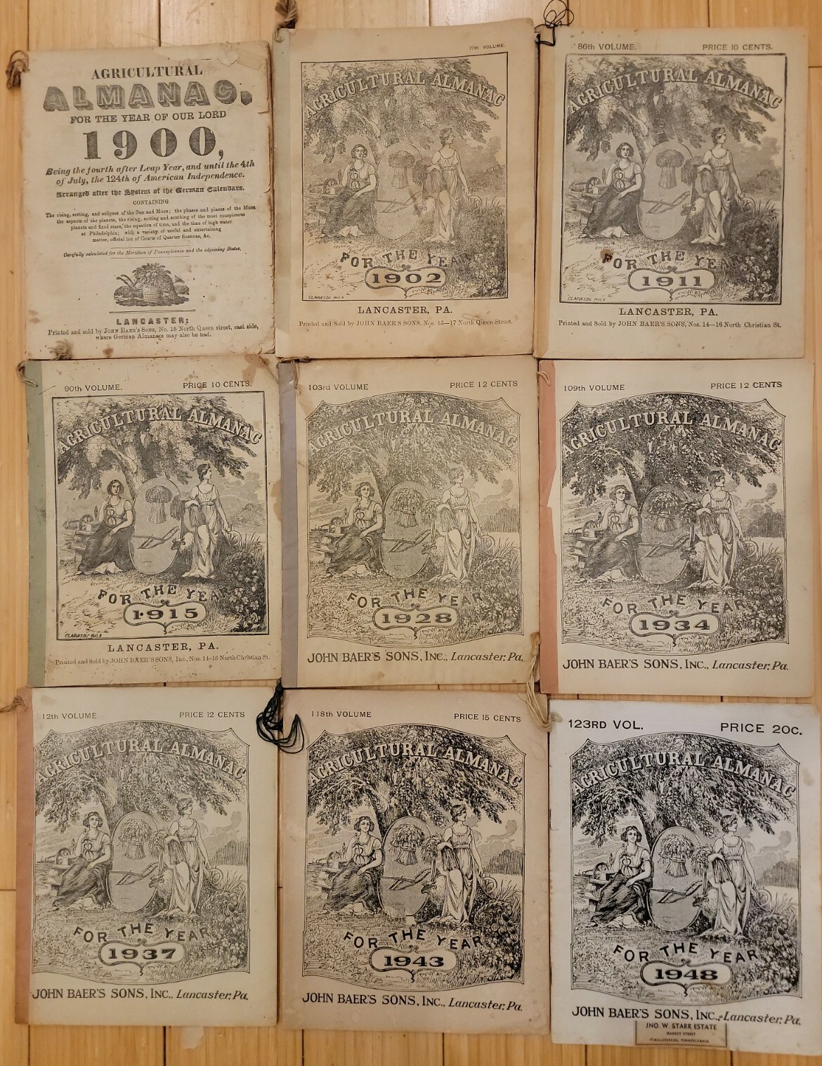 9 Vintage 1900s John Baer&rsquo;s Agricultural Almanac Lancaster, PA Antique Farmers