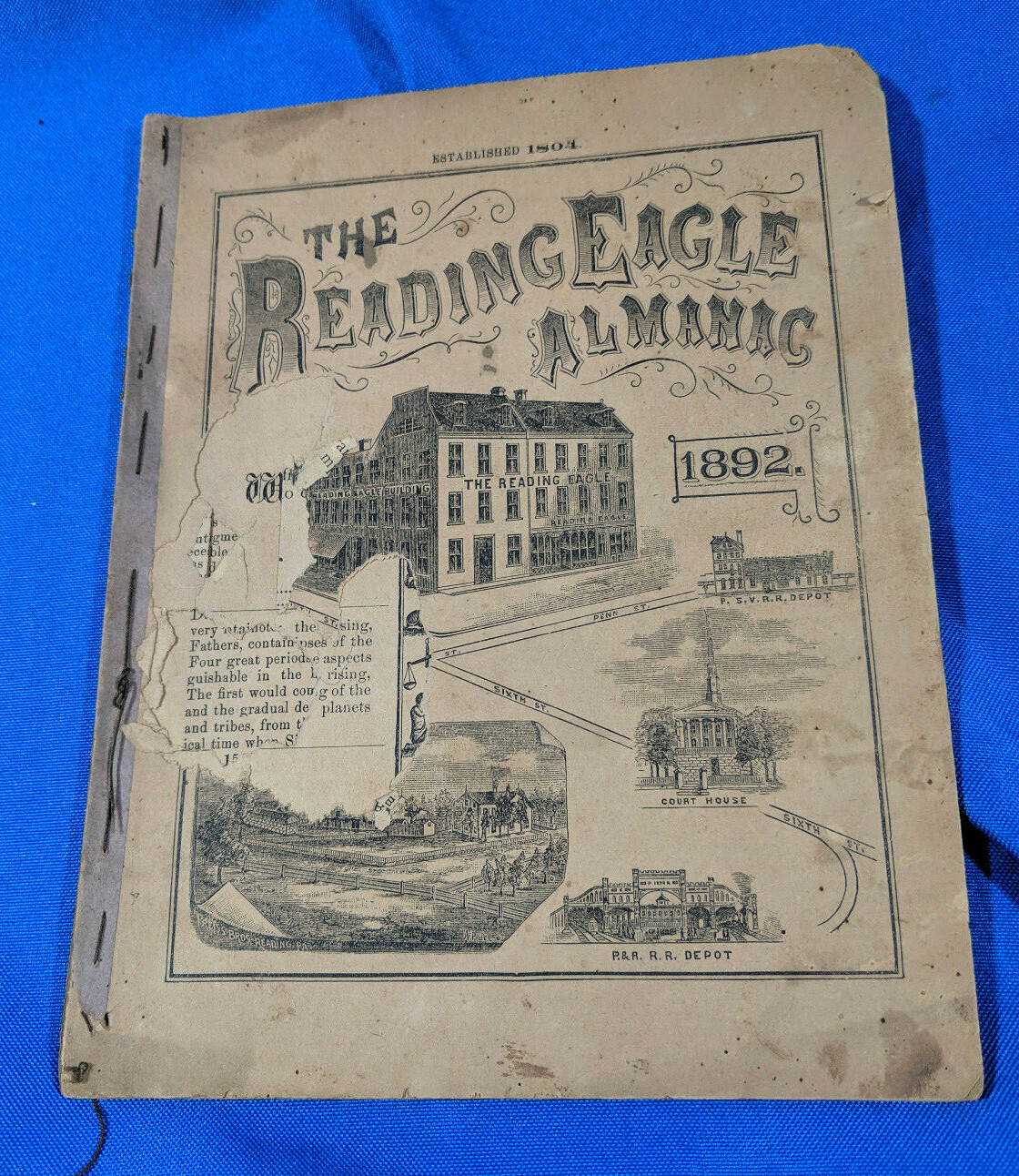 1892 The Rading Eagle Almanac Pennsylvania Framers Agricultural VTG Antique