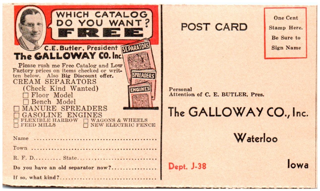 Magazine Promo Advertising Galloway Co Postcard Spreaders Separators Engines